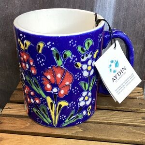 Handcrafted Anatolian Blue Floral Mug Made by Aydin in Turkey NWT